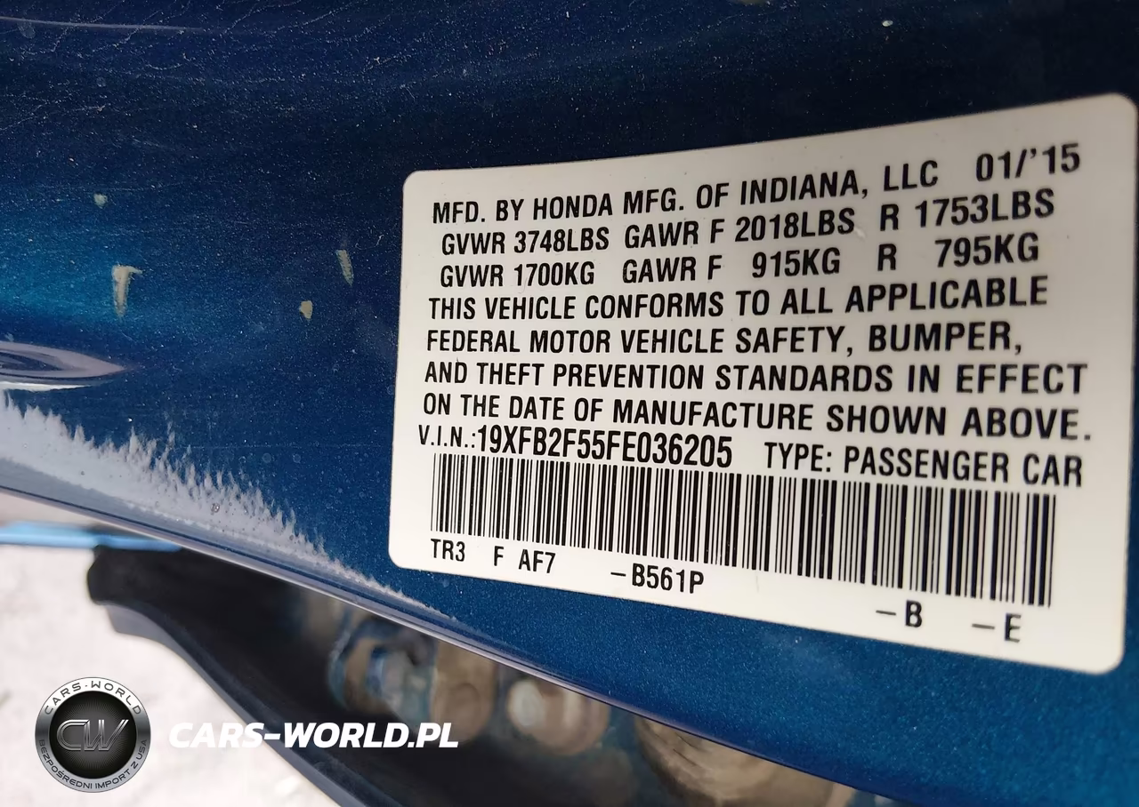2015 Honda Civic Lx VIN:19XFB2F55FE036205 - 9