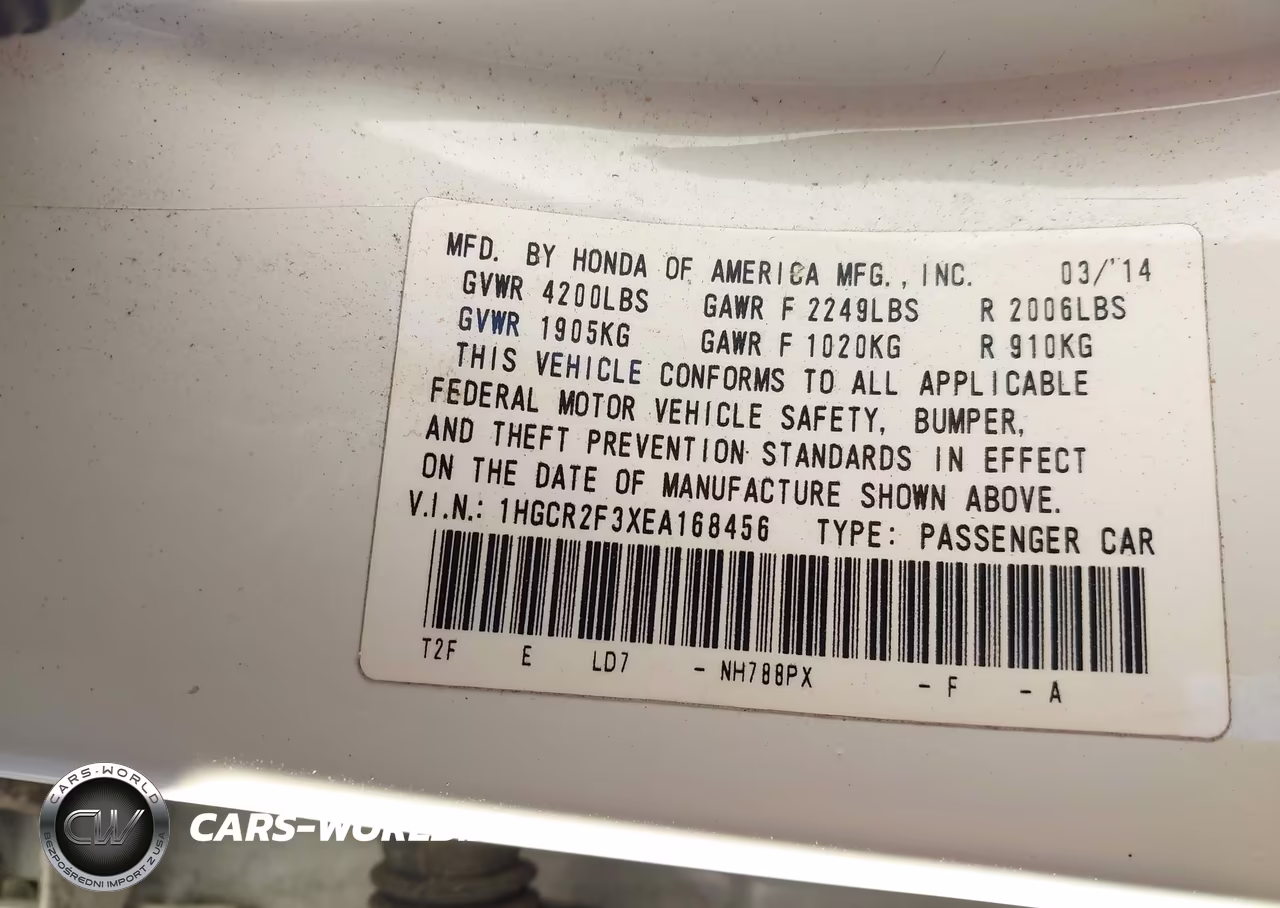 2014 Honda Accord Lx VIN:1HGCR2F3XEA168456 - 9