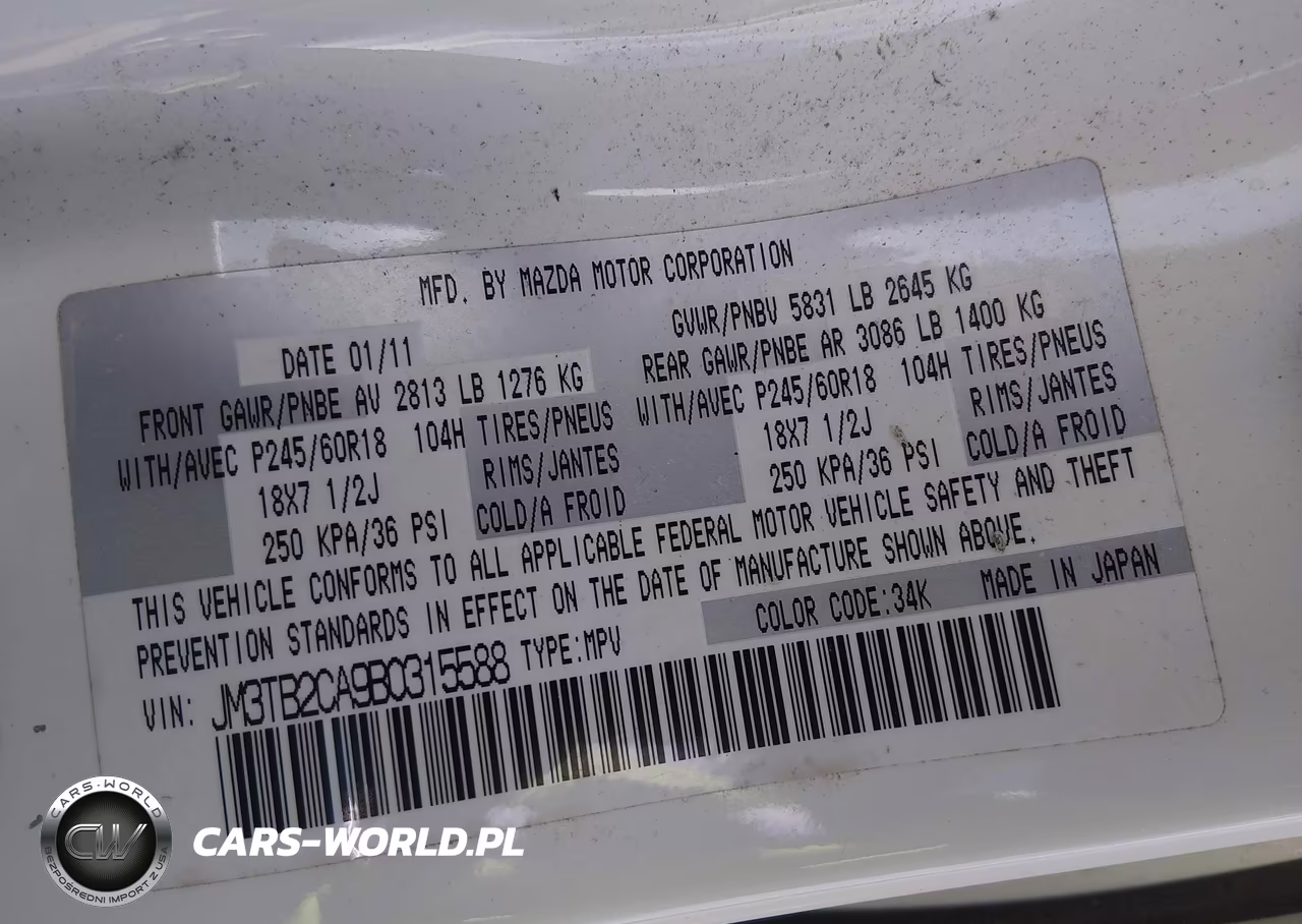 2011 Mazda Cx-9 Touring VIN:JM3TB2CA9B0315588 - 9