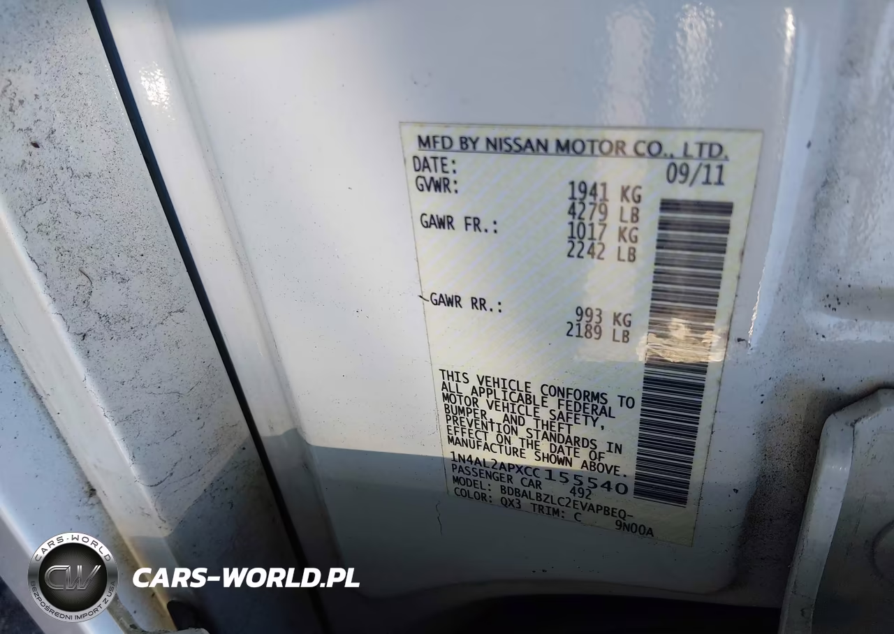2012 Nissan Altima 2.5 S VIN:1N4AL2APXCC155540 - 9