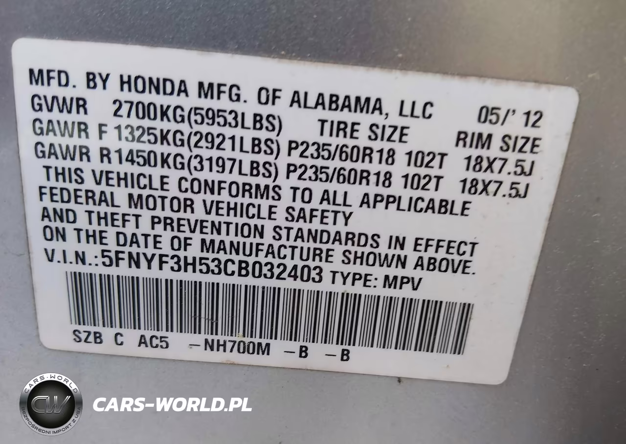2012 Honda Pilot Ex-L VIN:5FNYF3H53CB032403 - 9