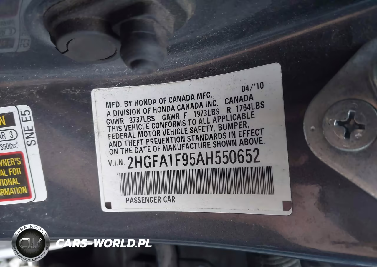 2010 Honda Civic Ex-L VIN:2HGFA1F95AH550652 - 9