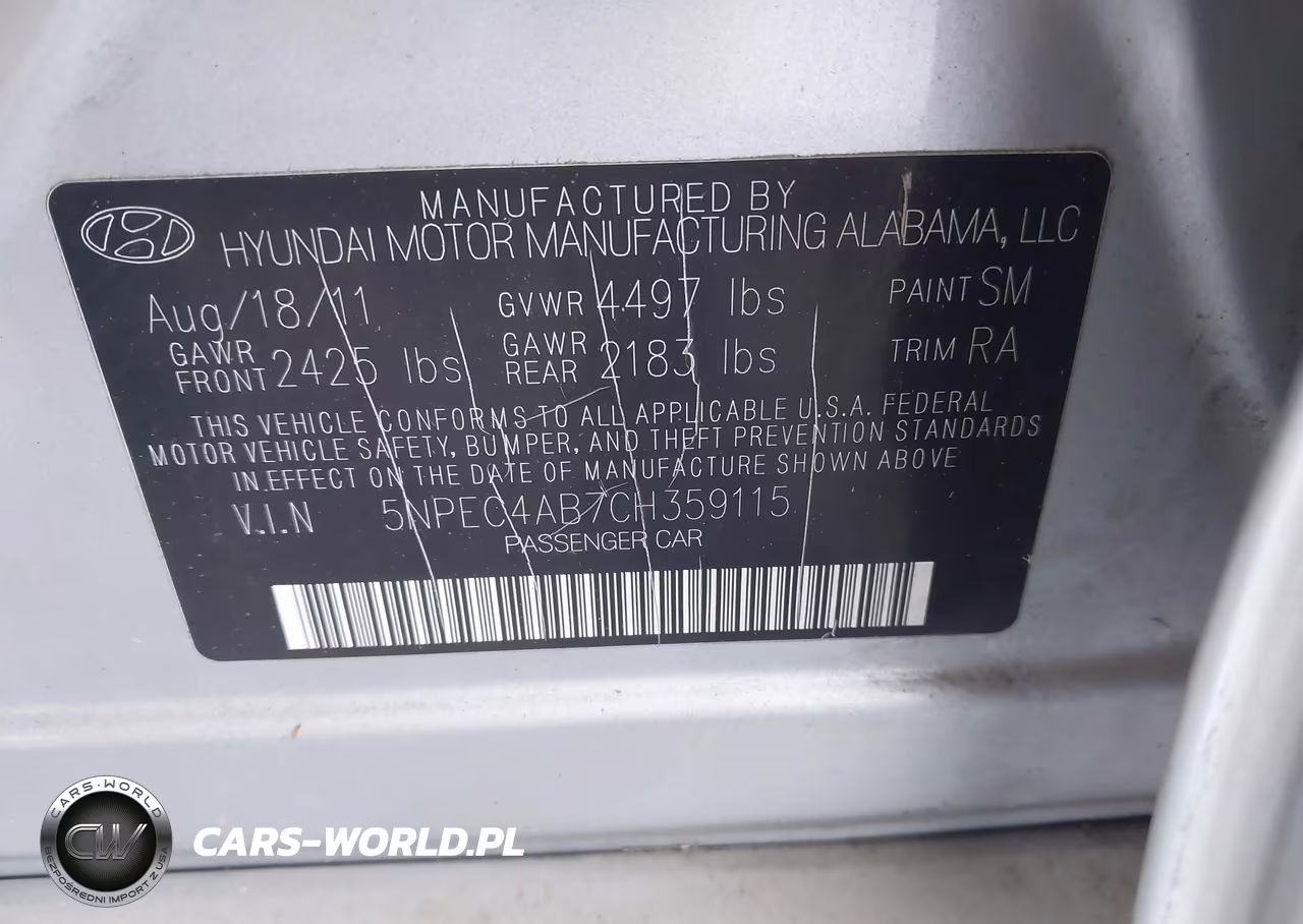 2012 Hyundai Sonata Se 2.0T VIN:5NPEC4AB7CH359115 - 9
