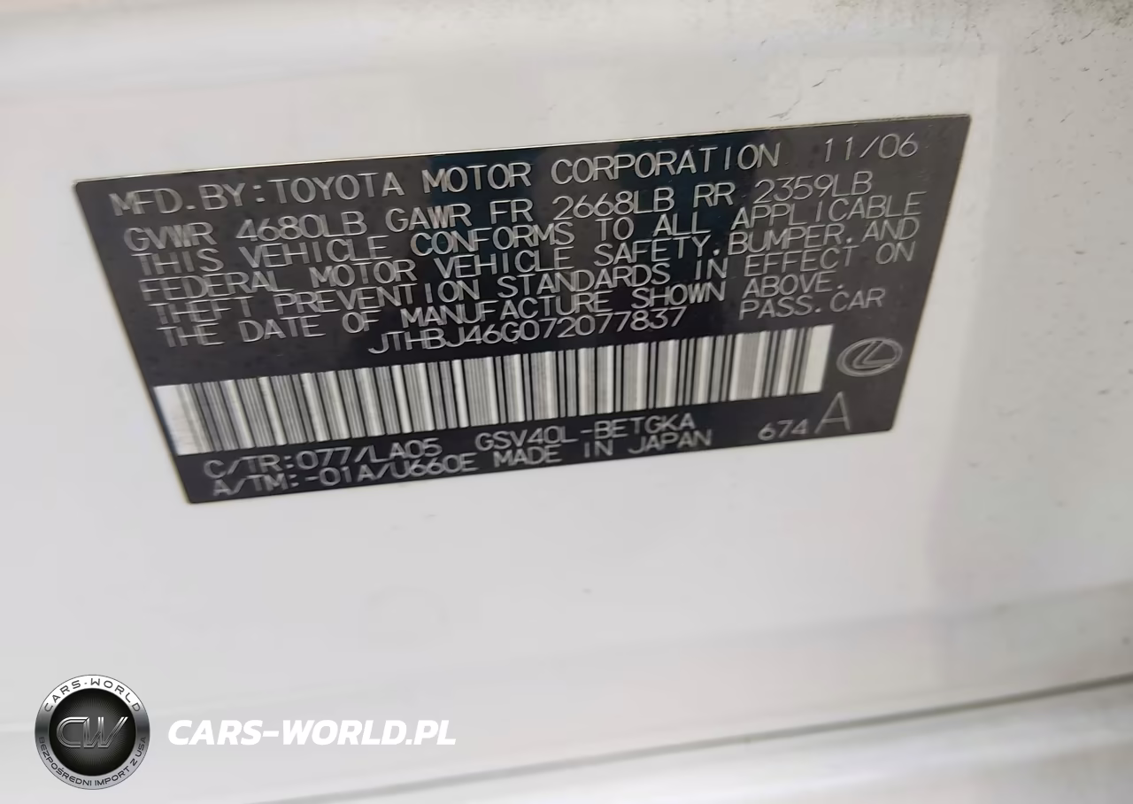 2007 Lexus Es 350 VIN:JTHBJ46G072077837 - 9