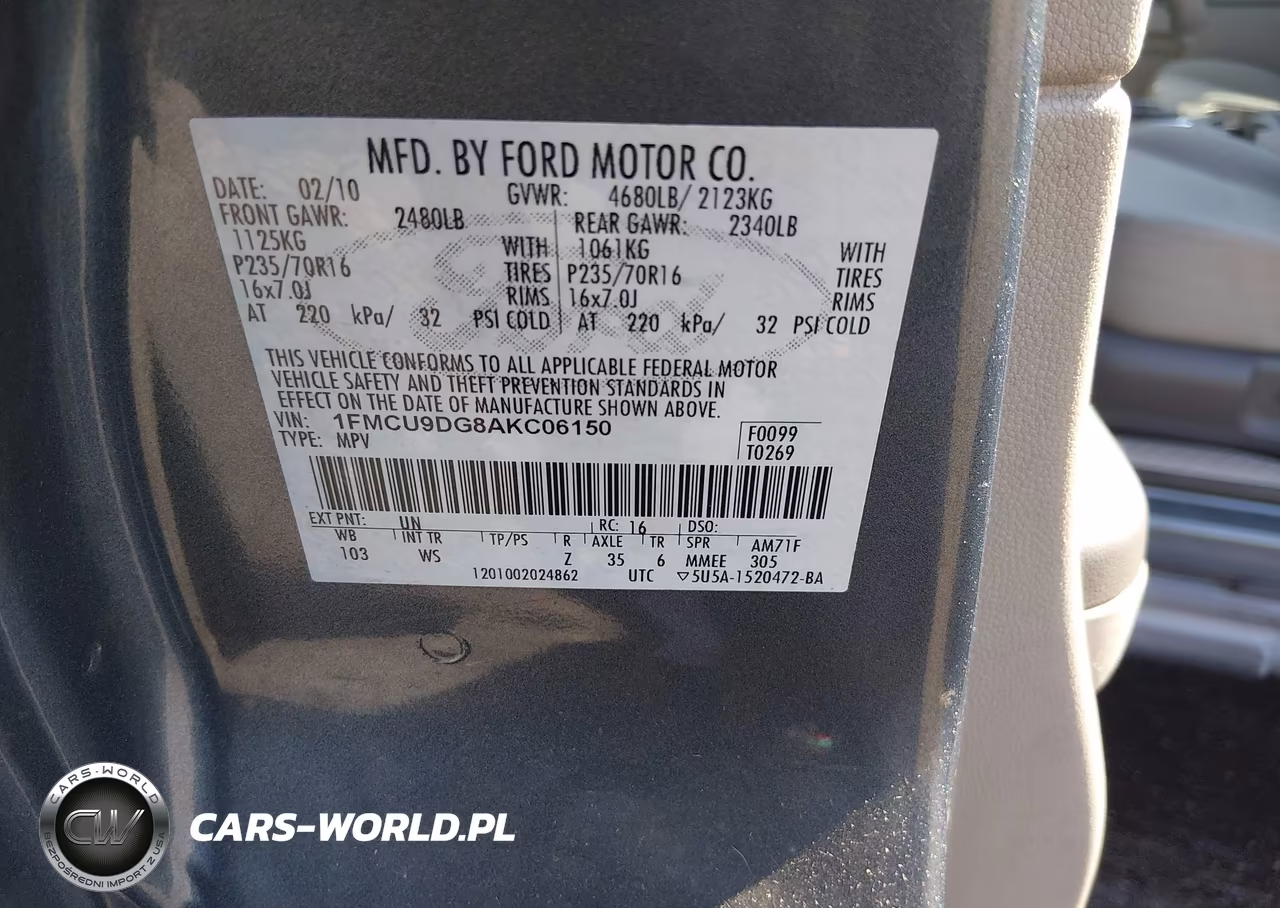 2010 Ford Escape Xlt VIN:1FMCU9DG8AKC06150 - 9