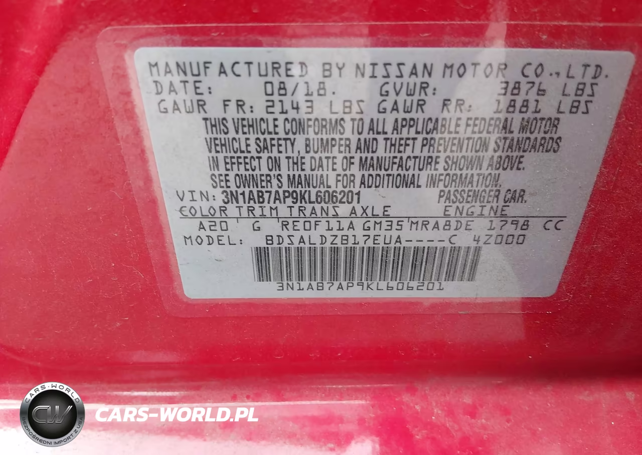 2019 Nissan Sentra Sv VIN:3N1AB7AP9KL606201 - 9