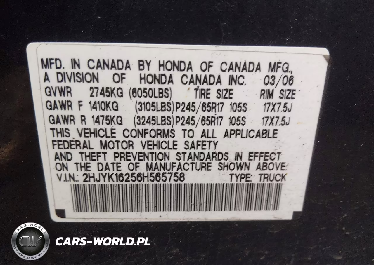 2006 Honda Ridgeline Rt VIN:2HJYK16256H565758 - 9