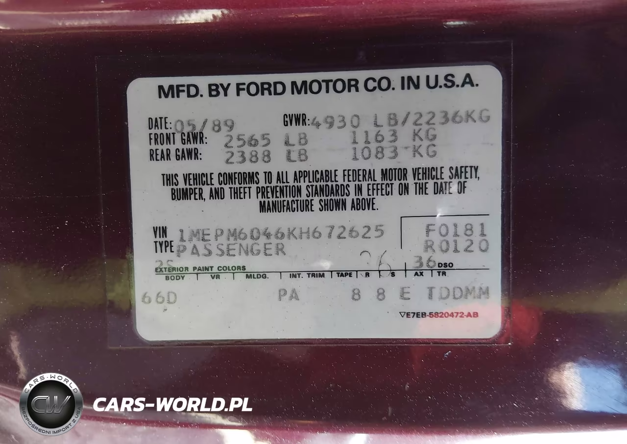 1989 Mercury Cougar Ls VIN:1MEPM6046KH672625 - 9