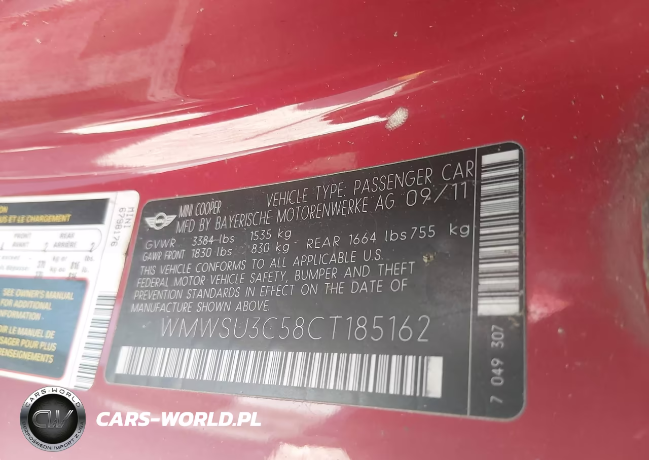 2012 Mini Cooper VIN:WMWSU3C58CT185162 - 9