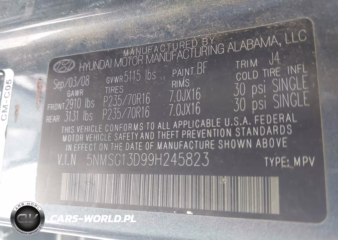 2009 Hyundai Santa Fe Gls VIN:5NMSG13D99H245823 - 9