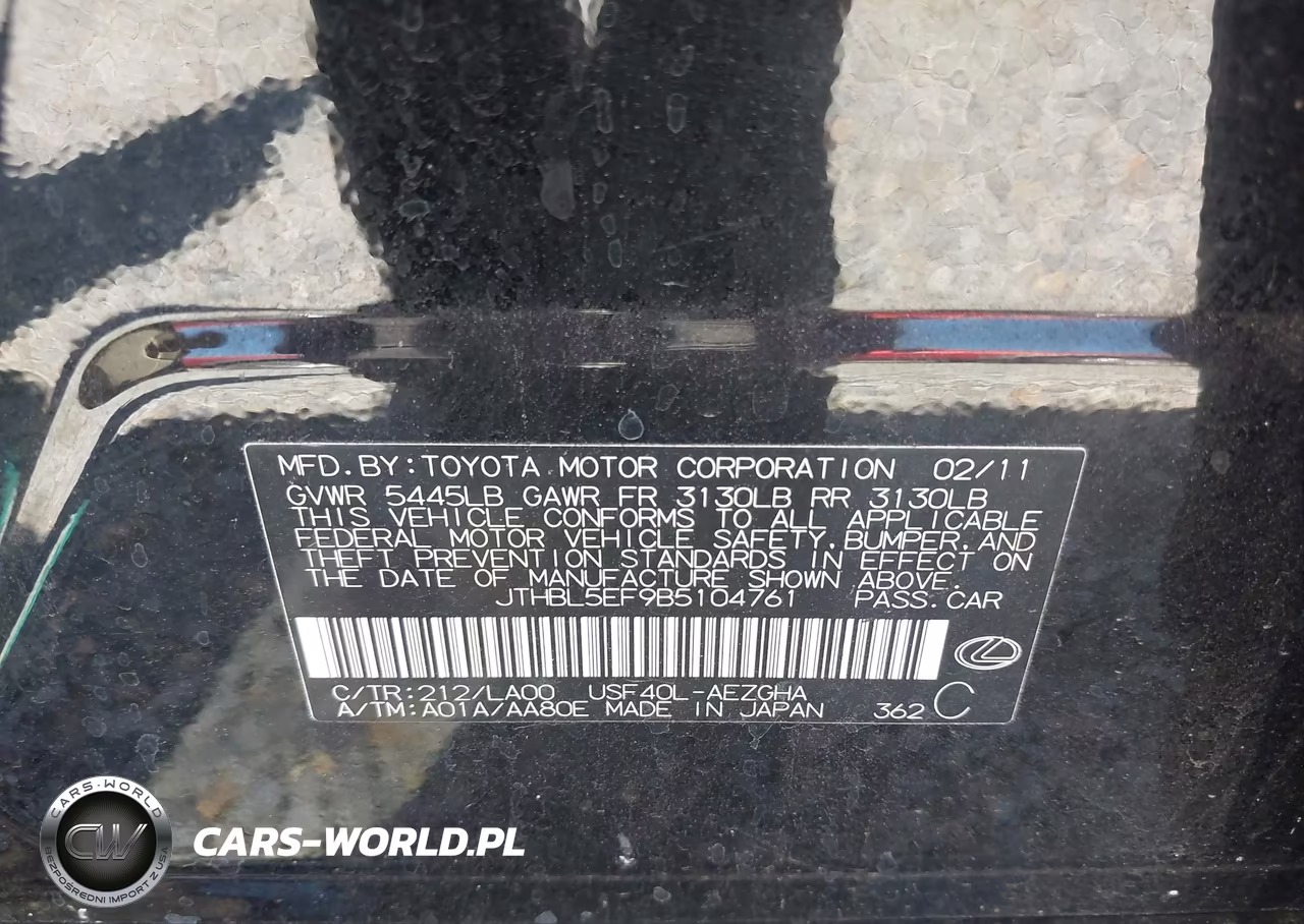 2011 Lexus Ls 460 VIN:JTHBL5EF9B5104761 - 9