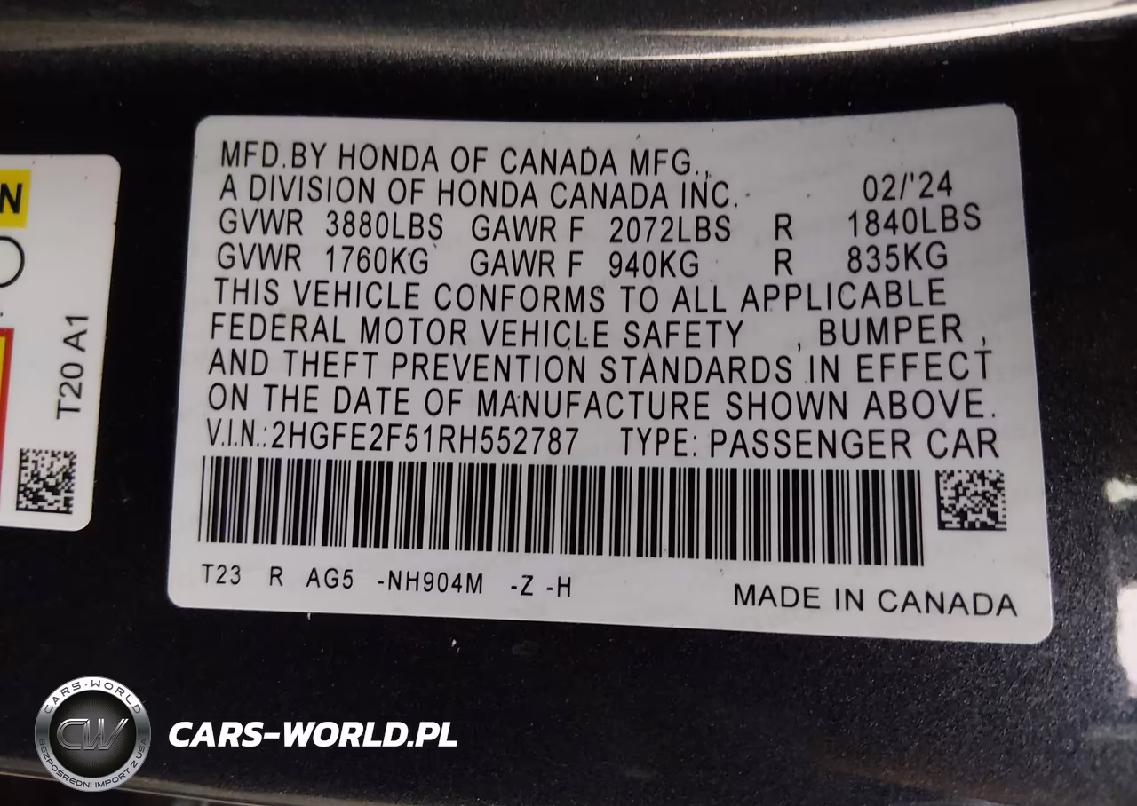 2024 Honda Civic Sport VIN:2HGFE2F51RH552787 - 9
