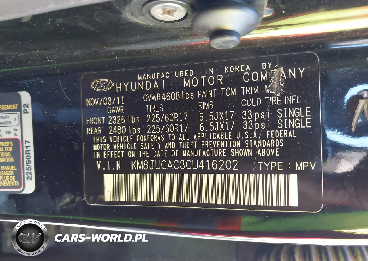 2012 Hyundai Tucson Gls VIN:KM8JUCAC3CU416202 - 9