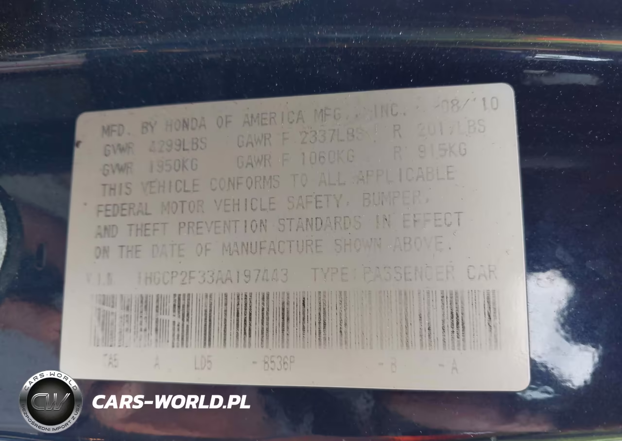 2010 Honda Accord 2.4 Lx VIN:1HGCP2F33AA197443 - 9