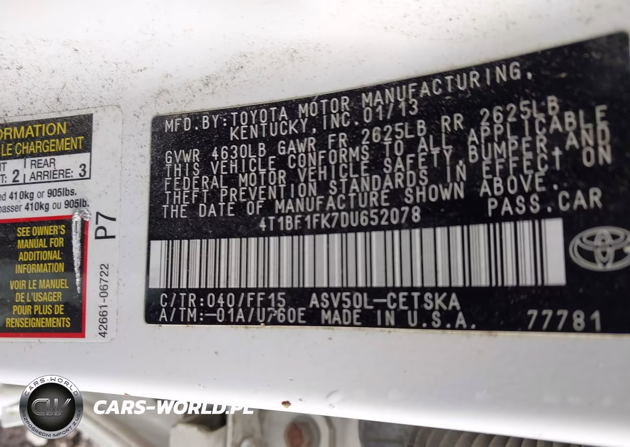 2013 Toyota Camry Se VIN:4T1BF1FK7DU652078 - 9