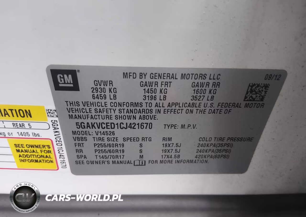 2012 Buick Enclave Leather VIN:5GAKVCED1CJ421670 - 9