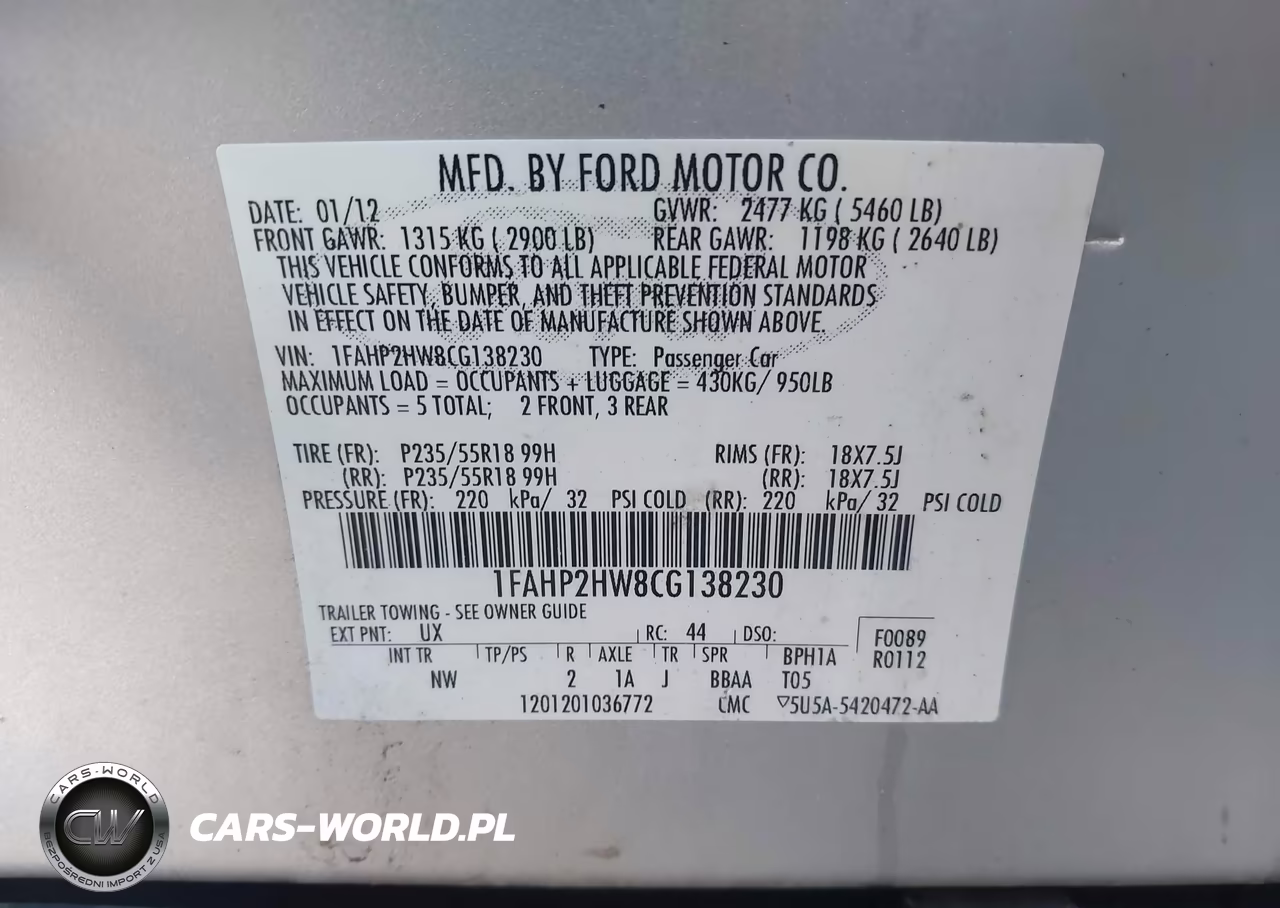 2012 Ford Taurus Sel VIN:1FAHP2HW8CG138230 - 9