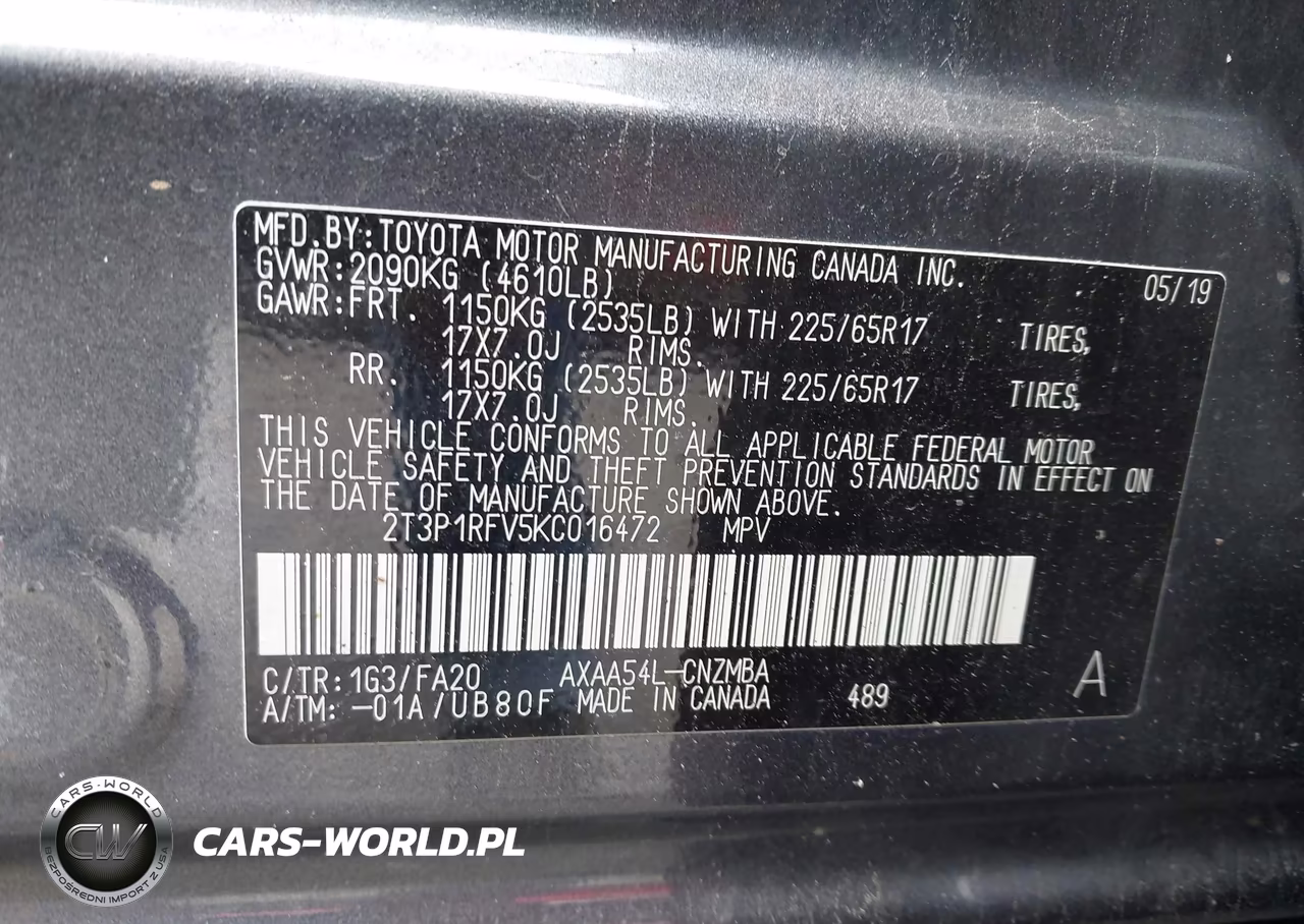 2019 Toyota Rav4 Xle VIN:2T3P1RFV5KC016472 - 9