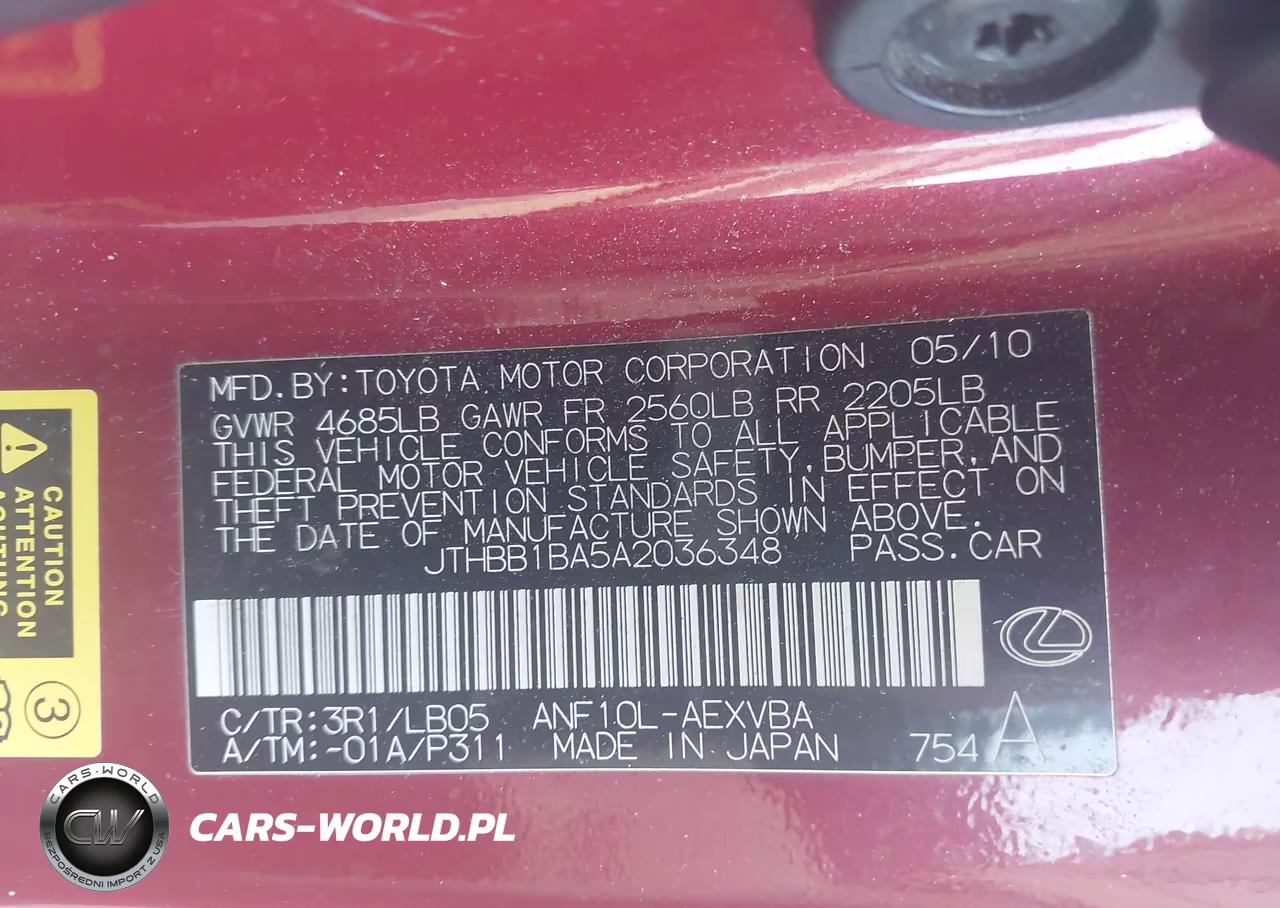 2010 Lexus Hs 250H VIN:JTHBB1BA5A2036348 - 9