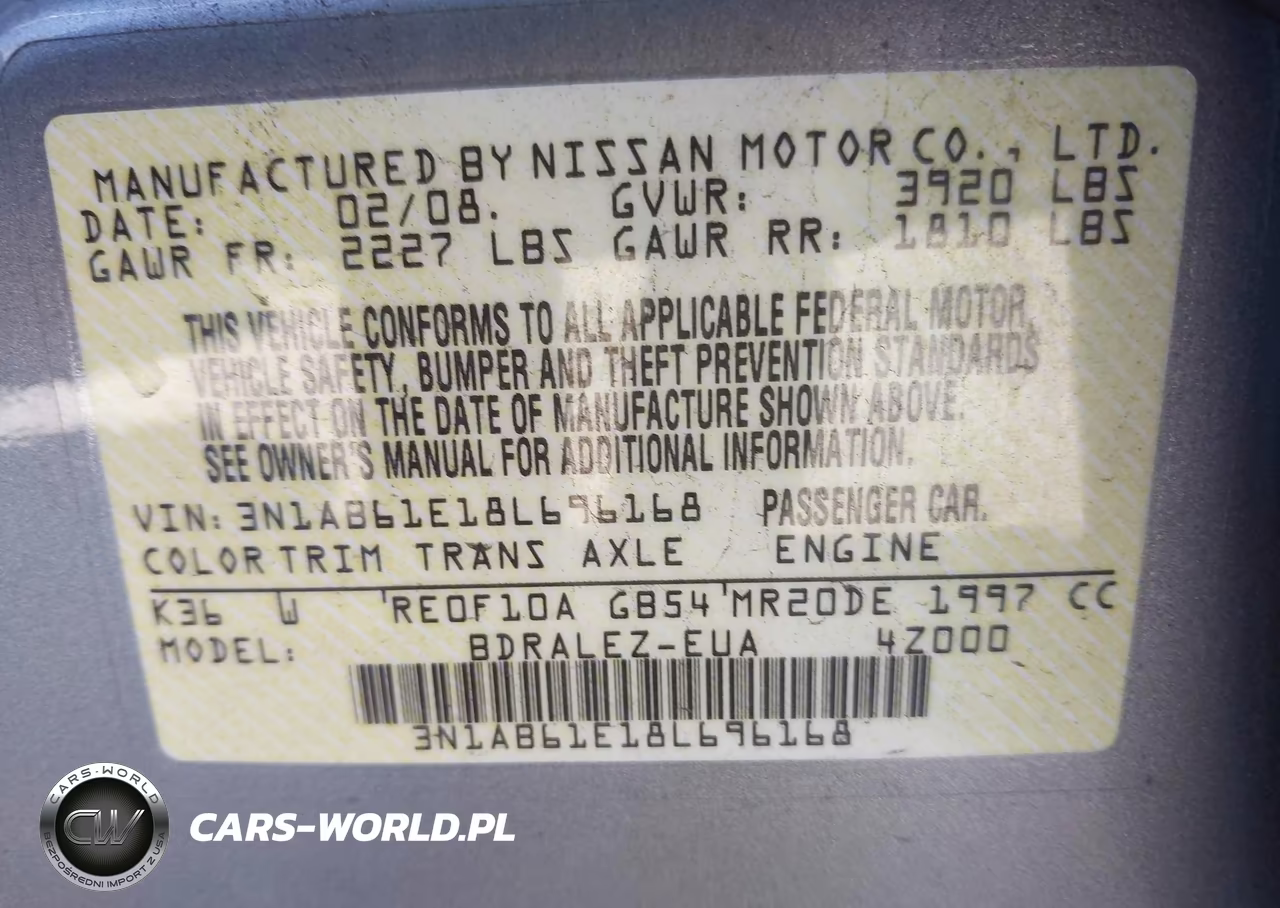 2008 Nissan Sentra 2.0S VIN:3N1AB61E18L696168 - 9