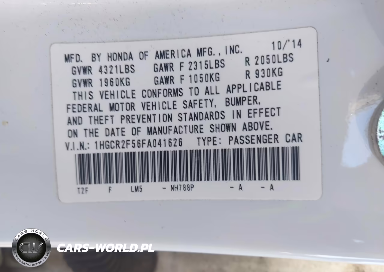 2015 Honda Accord Sport VIN:1HGCR2F56FA041626 - 9