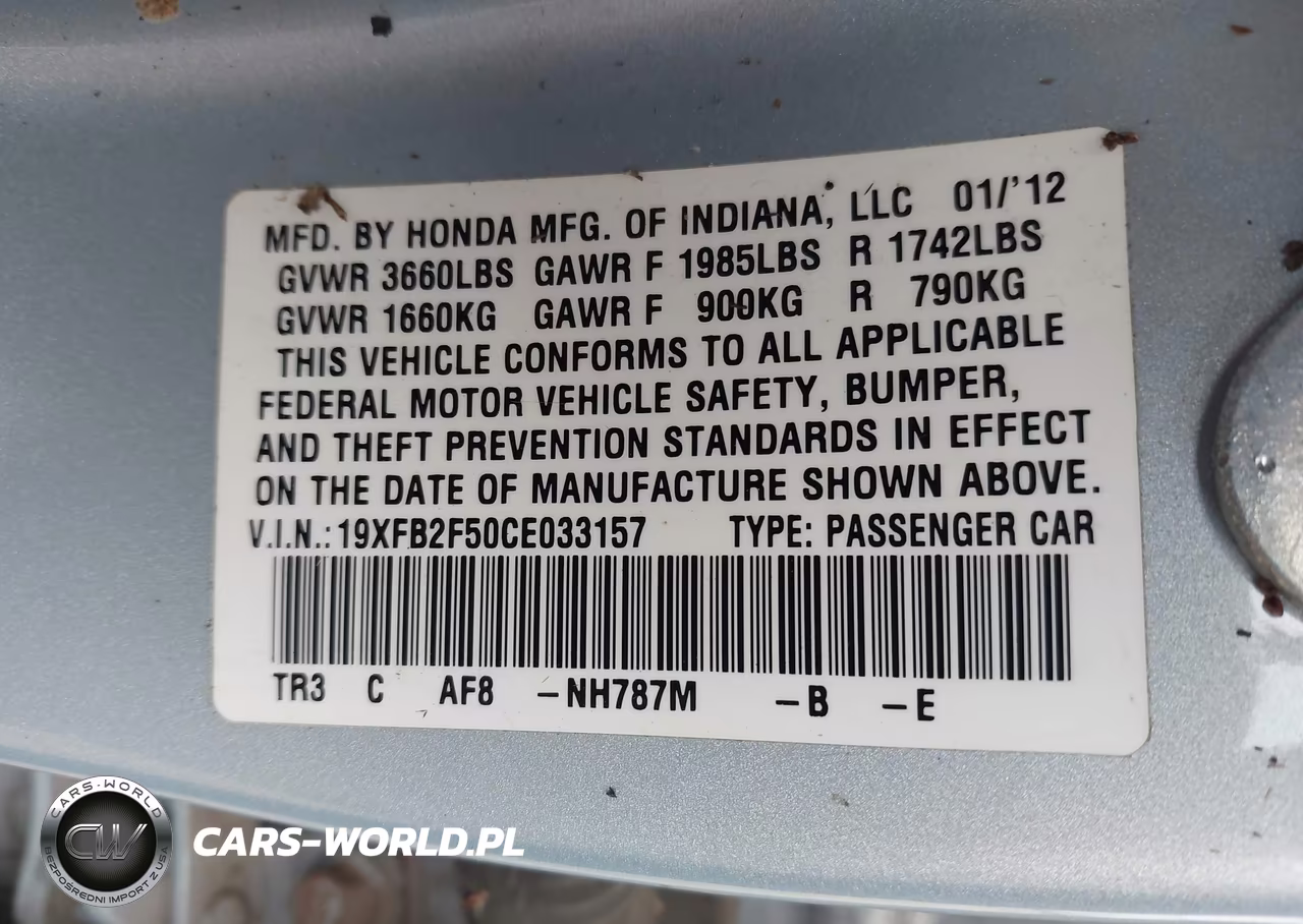 2012 Honda Civic Lx VIN:19XFB2F50CE033157 - 9