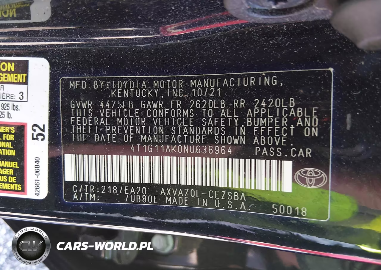2022 Toyota Camry Se VIN:4T1G11AK0NU636964 - 9