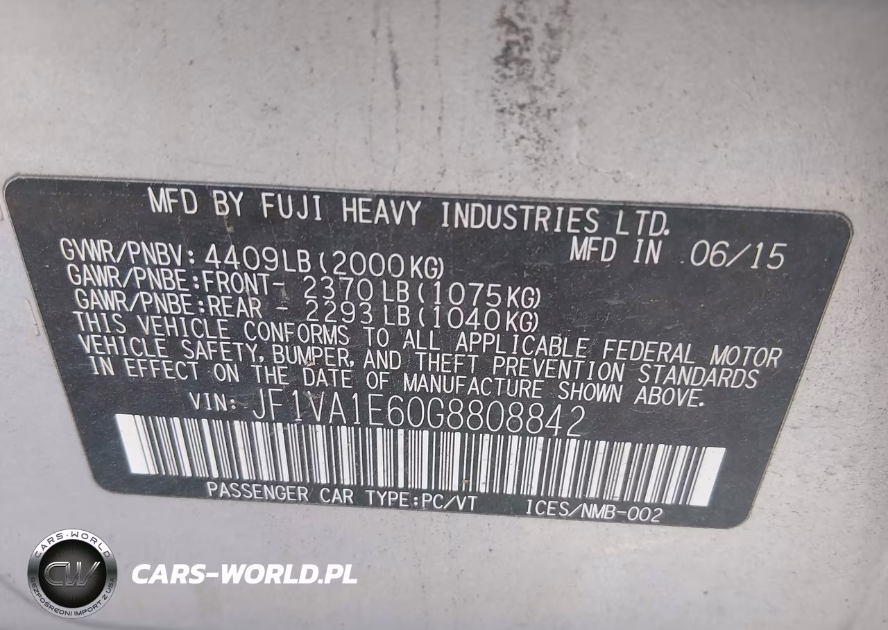 2016 Subaru Wrx Premium VIN:JF1VA1E60G8808842 - 9