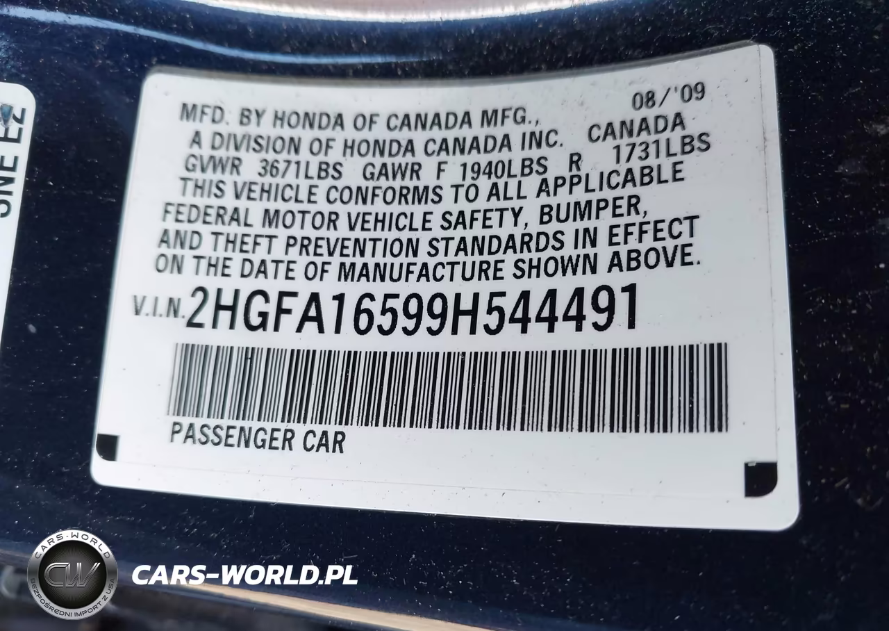 2009 Honda Civic Lx VIN:2HGFA16599H544491 - 9