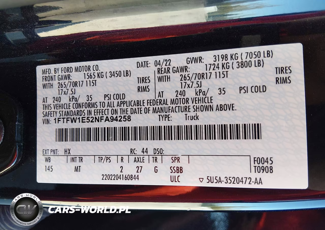 2022 Ford F-150 Xlt VIN:1FTFW1E52NFA94258 - 9