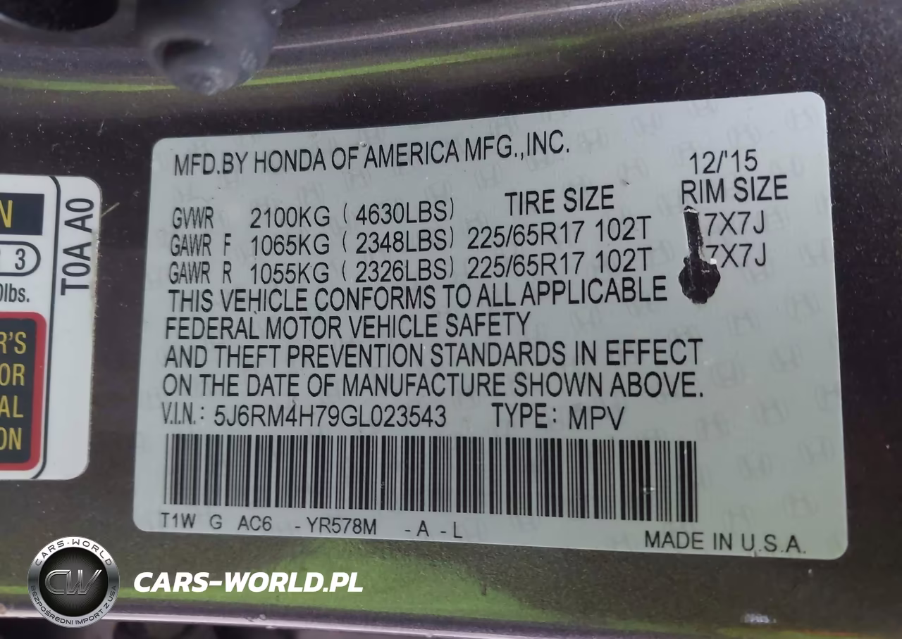 2016 Honda Cr-V Ex-L VIN:5J6RM4H79GL023543 - 9