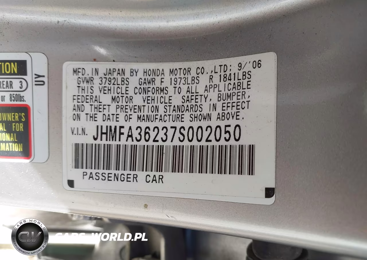 2007 Honda Civic Hybrid VIN:JHMFA36237S002050 - 9