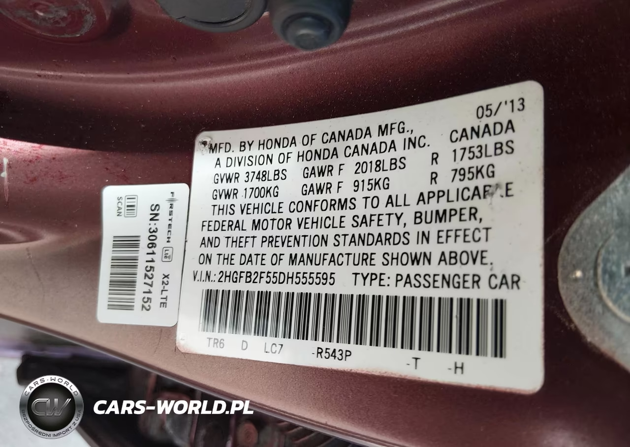 2013 Honda Civic Lx VIN:2HGFB2F55DH555595 - 9