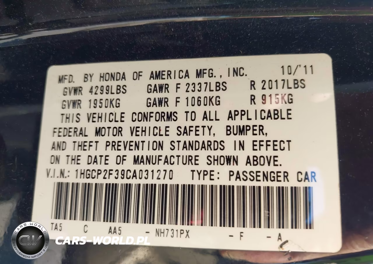 2012 Honda Accord 2.4 Lx VIN:1HGCP2F39CA031270 - 9