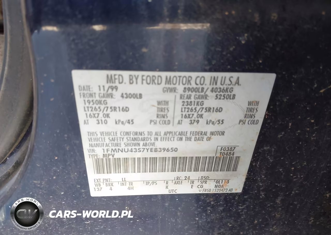 2000 Ford Excursion Limited VIN:1FMNU43S7YEB39650 - 9