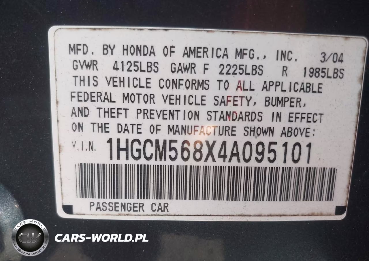 2004 Honda Accord 2.4 Ex VIN:1HGCM568X4A095101 - 9