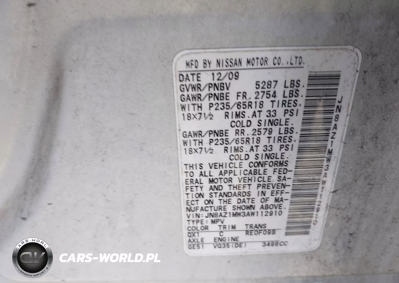 2010 Nissan Murano Sl VIN:JN8AZ1MW3AW112910 - 9