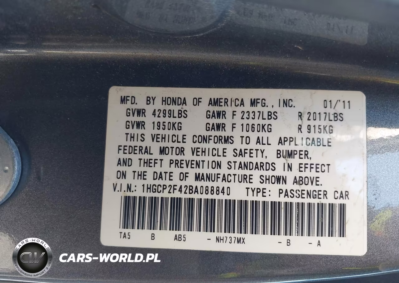 2011 Honda Accord 2.4 Lx-P VIN:1HGCP2F42BA088840 - 9