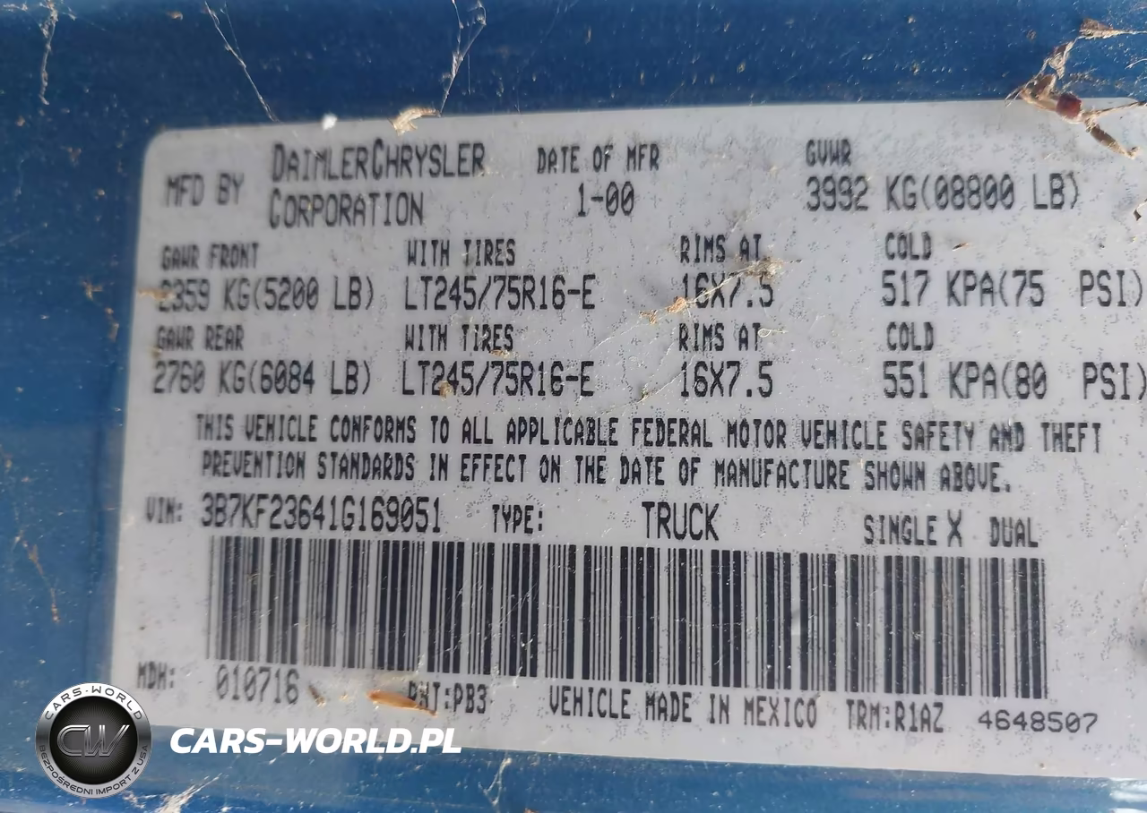2001 Dodge Ram 2500 VIN:3B7KF23641G169051 - 9