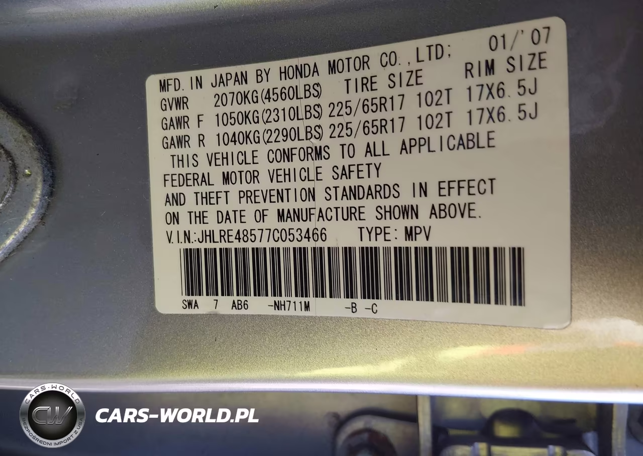2007 Honda Cr-V Ex VIN:JHLRE48577C053466 - 9
