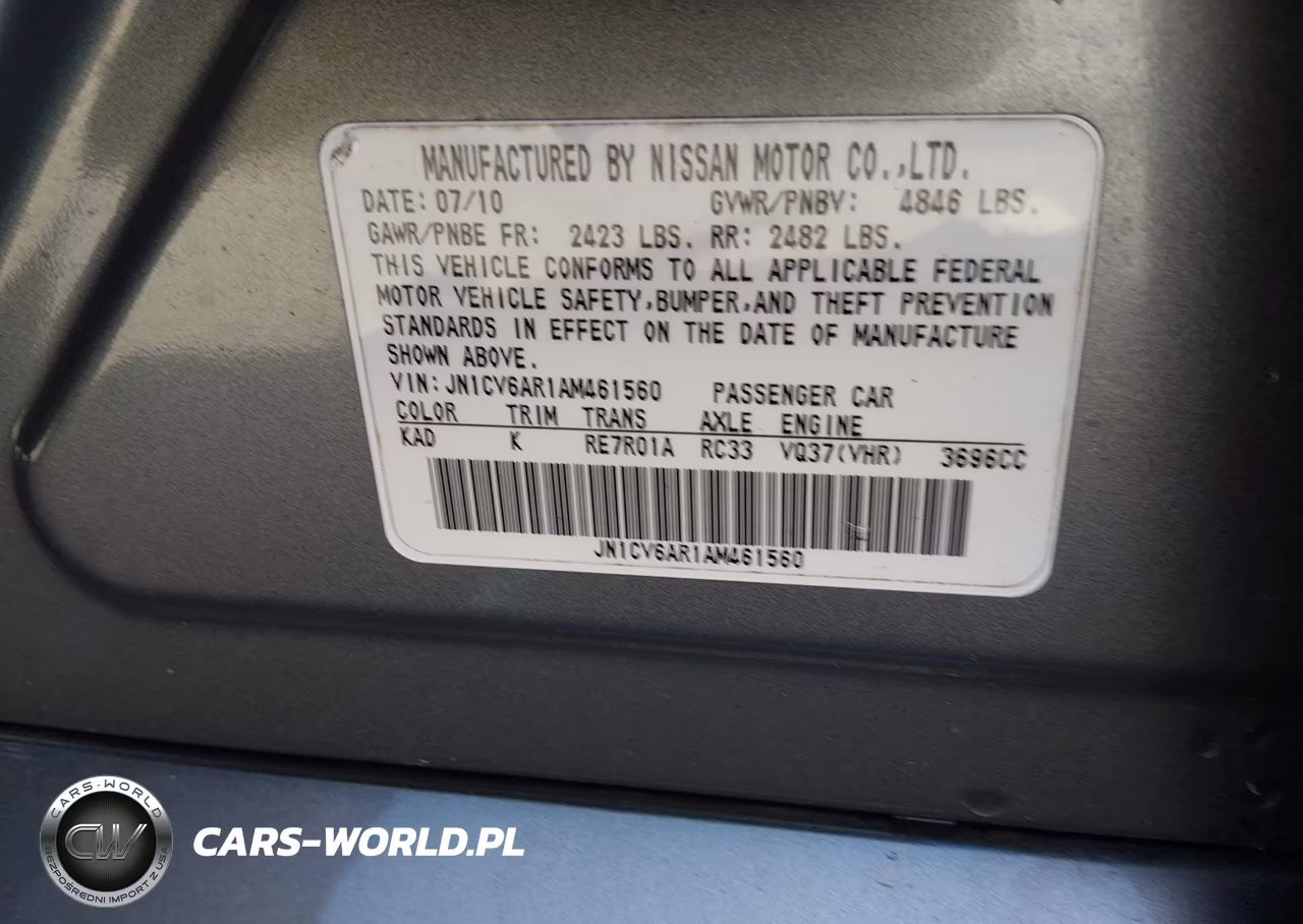 INFINITI G37X VIN:JN1CV6AR1AM461560 - 9