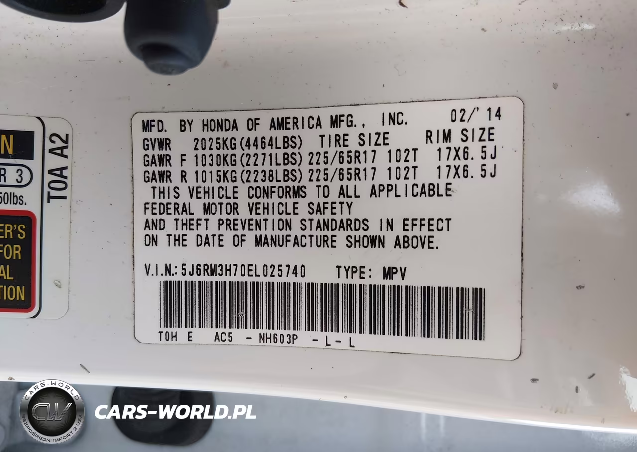 2014 Honda Cr-V Ex-L VIN:5J6RM3H70EL025740 - 9