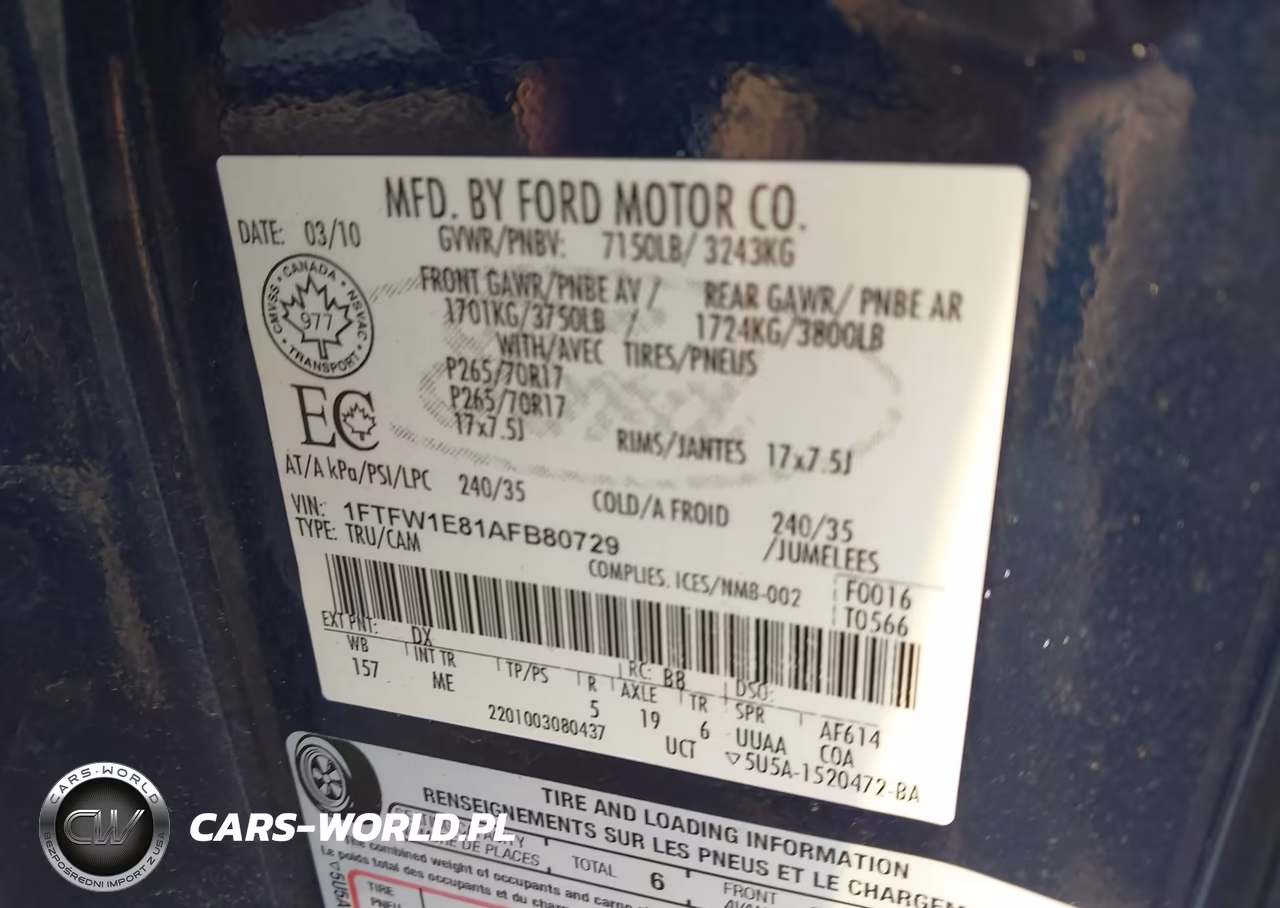 2010 Ford F-150 Xlt VIN:1FTFW1E81AFB80729 - 9