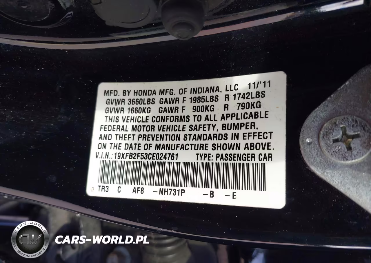 2012 Honda Civic Lx VIN:19XFB2F53CE024761 - 9