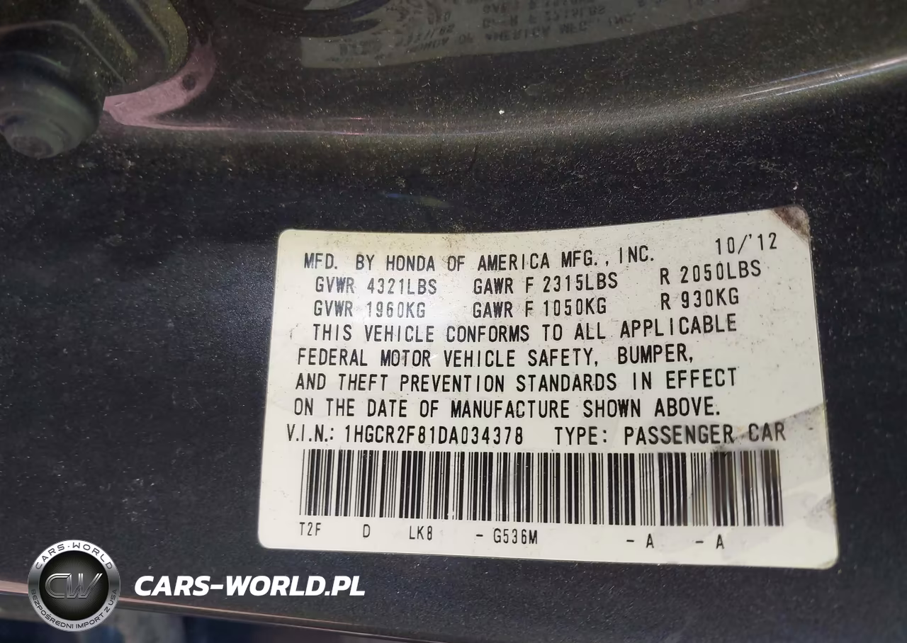 2013 Honda Accord Ex-L VIN:1HGCR2F81DA034378 - 9