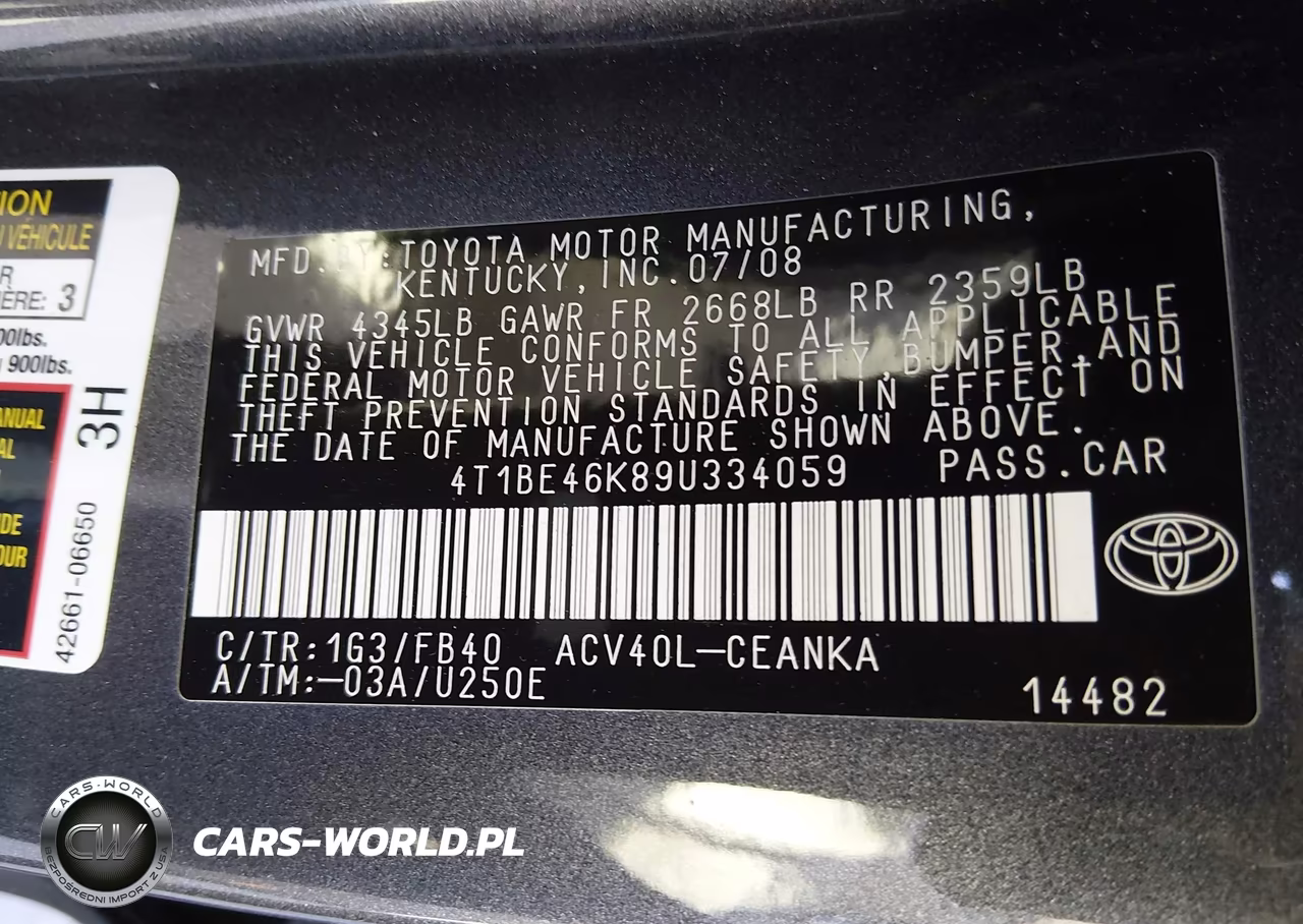 2009 Toyota Camry Le VIN:4T1BE46K89U334059 - 9
