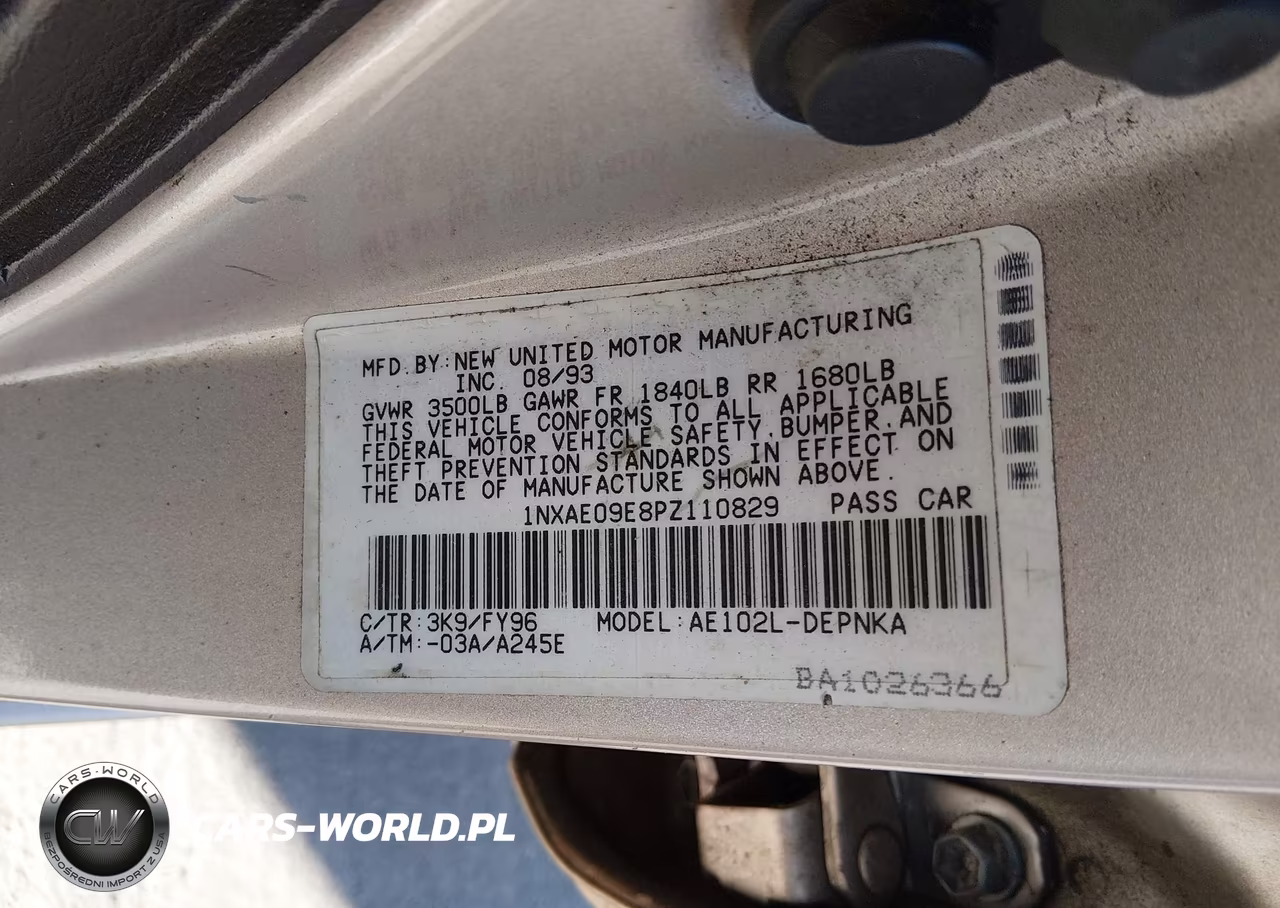 1993 Toyota Corolla Le-Dx VIN:1NXAE09E8PZ110829 - 9