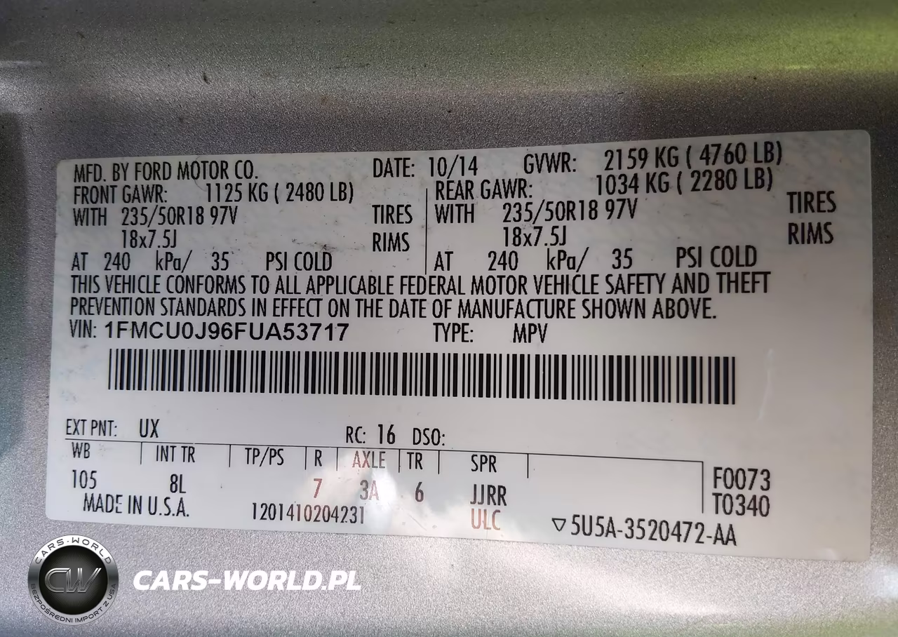 2015 Ford Escape Titanium VIN:1FMCU0J96FUA53717 - 9