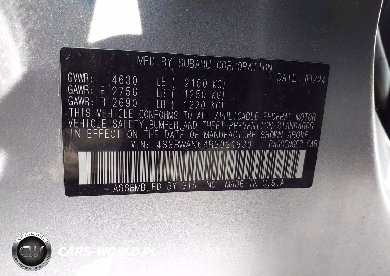 2024 Subaru Legacy Limited VIN:4S3BWAN64R3021830 - 9