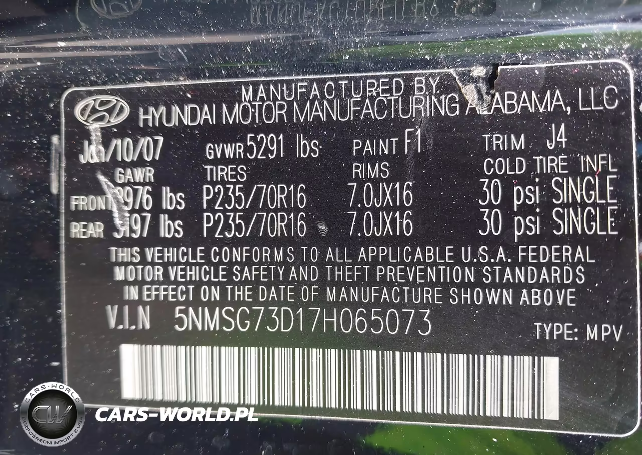 2007 Hyundai Santa Fe Gls VIN:5NMSG73D17H065073 - 9